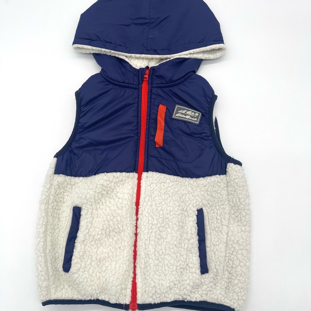 EDDIE BAUER Blue and White Hooded Vest